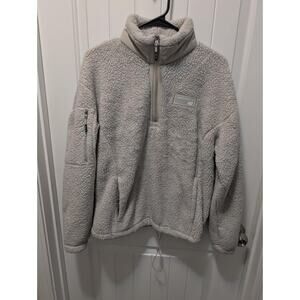 NEW BALANCE 1/4 Zip Pile Faux Fur Sweatshirt Jacket Size M Ivory Sherpa Fleece